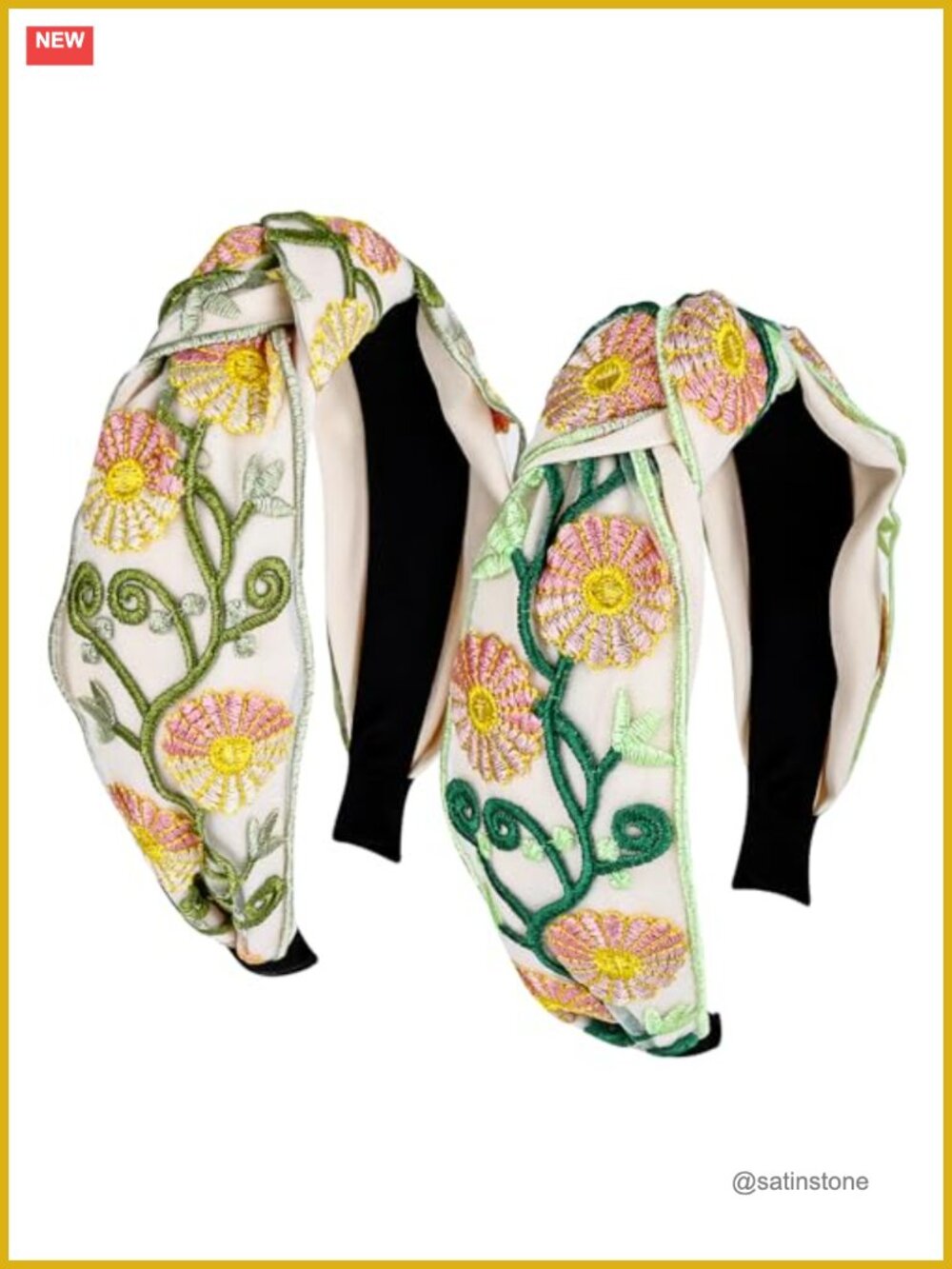 Floral Embroidered Knotted Wide Headbands 2-Piece Set Fabric